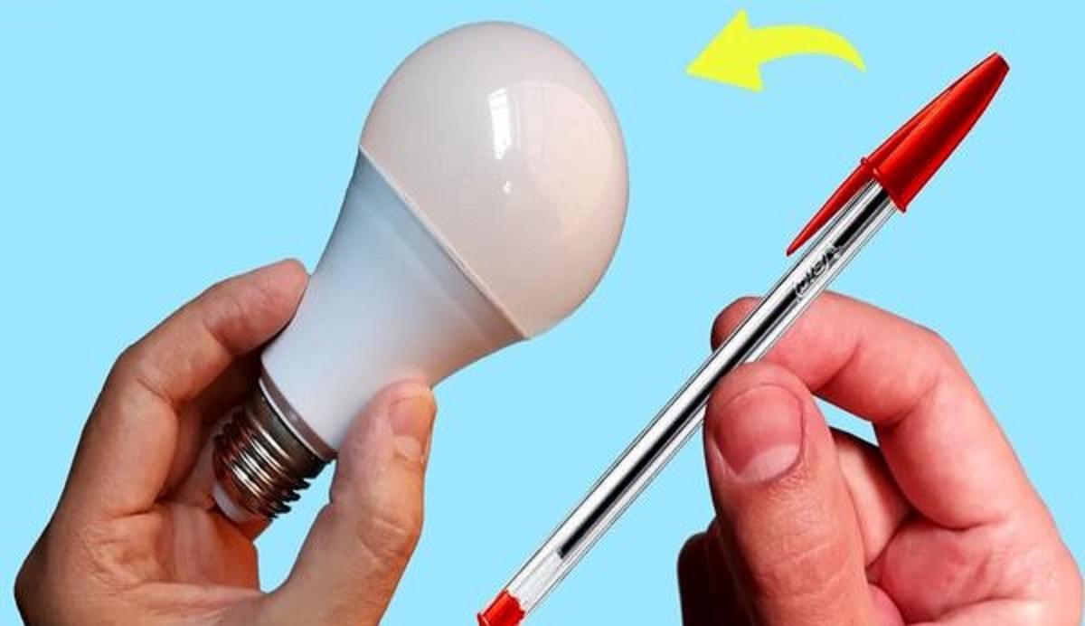 تعمیر لامپ سوخته با خودکار | ترفند جادویی برقکار کانادایی برای تعمیر لامپ ال ای دی +ویدئو